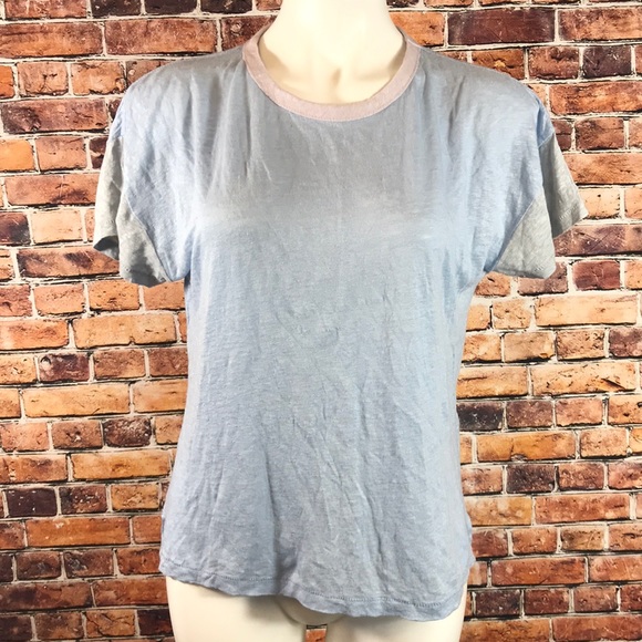 🍄 Rag & Bone Payton Blue Linen Color Block T-Shirt - Picture 2 of 9